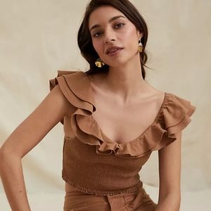 Anthropologie Maeve Smocked Ruffle Collar Top